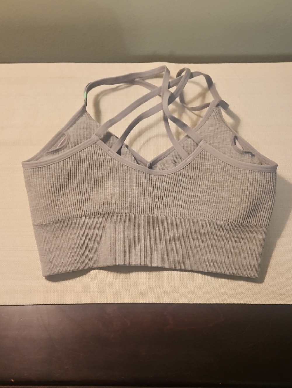Seamless Ribbed Compression Bralette - Sports Bra Light Gray - Picture 3 of 6